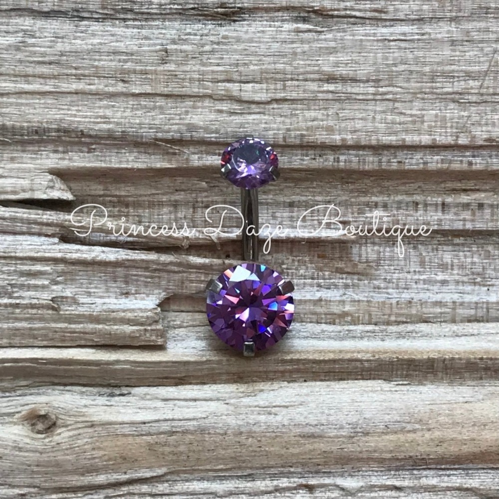 Purple Cubic Zirconia Belly Button‎ Ring Amethyst Body Jewelry
